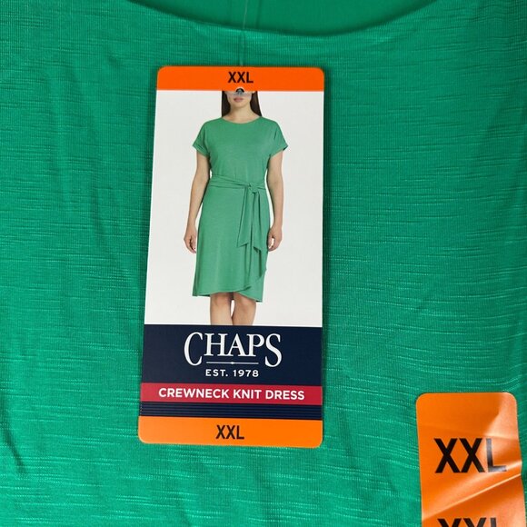 Chaps Womens XXL Green Crew Neck Knit Dress Short Sleeve Faux Wrap Dress NWT - Picture 10 of 14